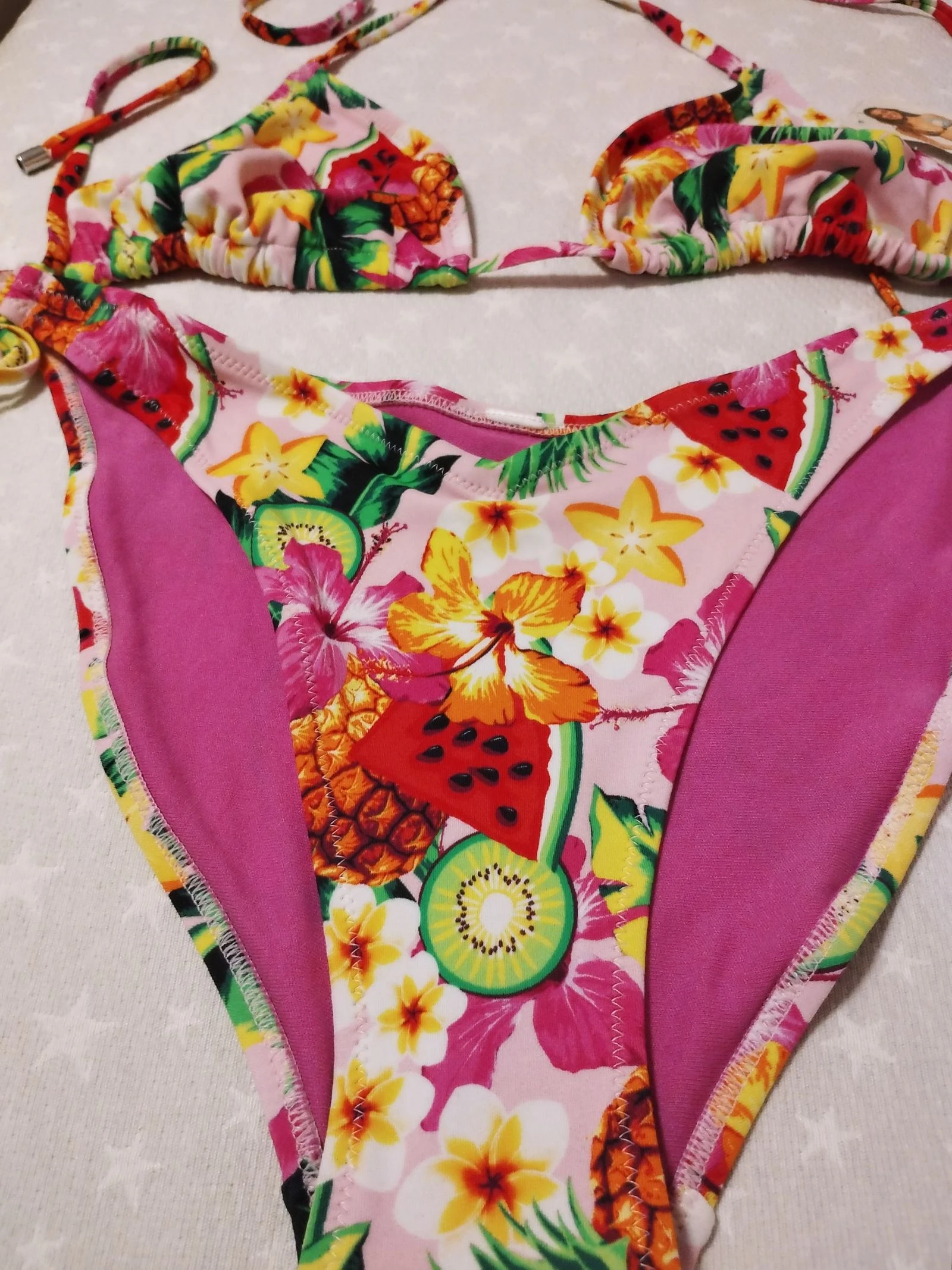 Bikini Tropical triângulo de Frutas e Flores Tamanho M – photo 4